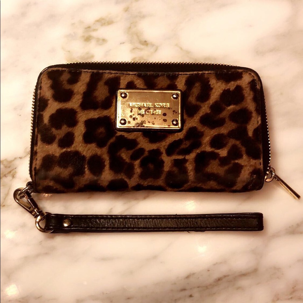 Michael Kors Jet Set Leopard Calf Hair Wallet